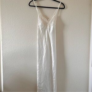 Dentelle Vtg Floral Lace sequins Pearl Embellished Ivory Slip Dress sz Small